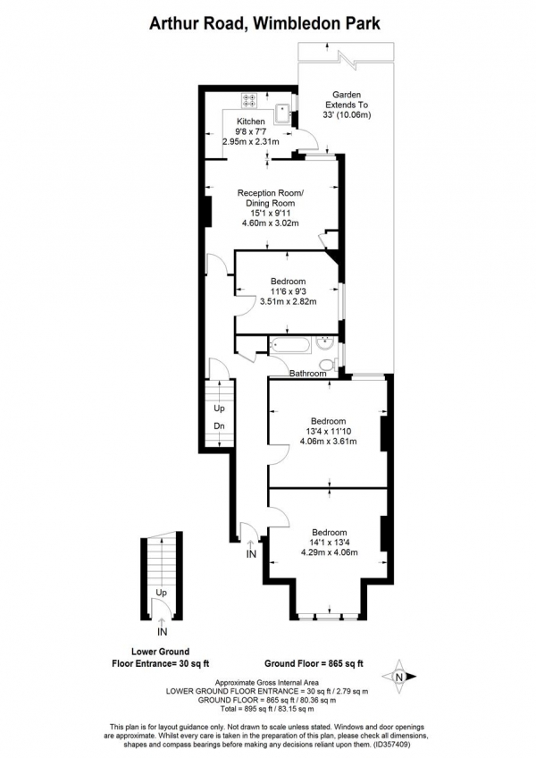 Floor Plan Image for 3 Bedroom Apartment to Rent in Arthur Road, Wimbledon Park