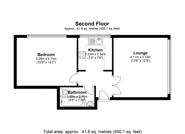 Floor Plan Image for 1 Bedroom Apartment to Rent in Alden Court, 39 Stanley Road, Wimbledon