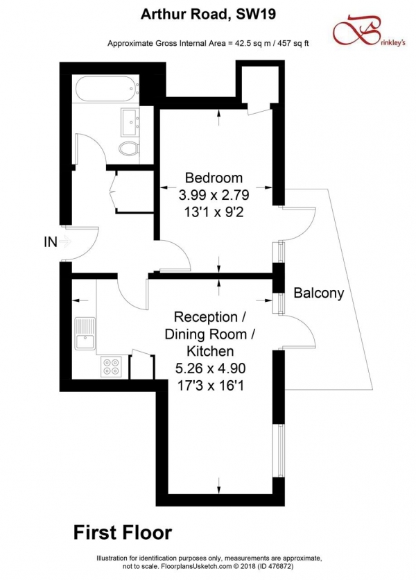 Floor Plan Image for 1 Bedroom Apartment for Sale in Flat F, Ibex House, 166 Arthur Road, Wimbledon Park