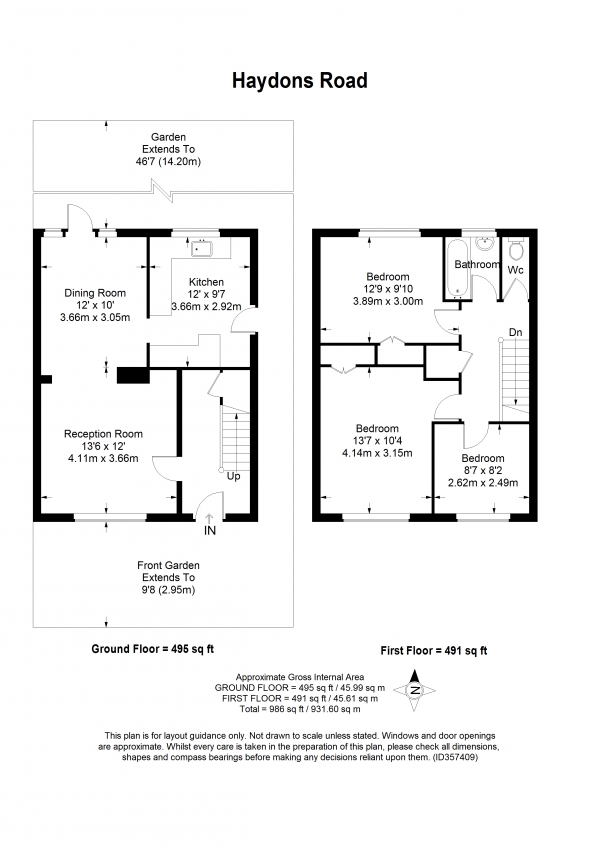 Floor Plan Image for 3 Bedroom Apartment to Rent in Haydons Road, Wimbledon