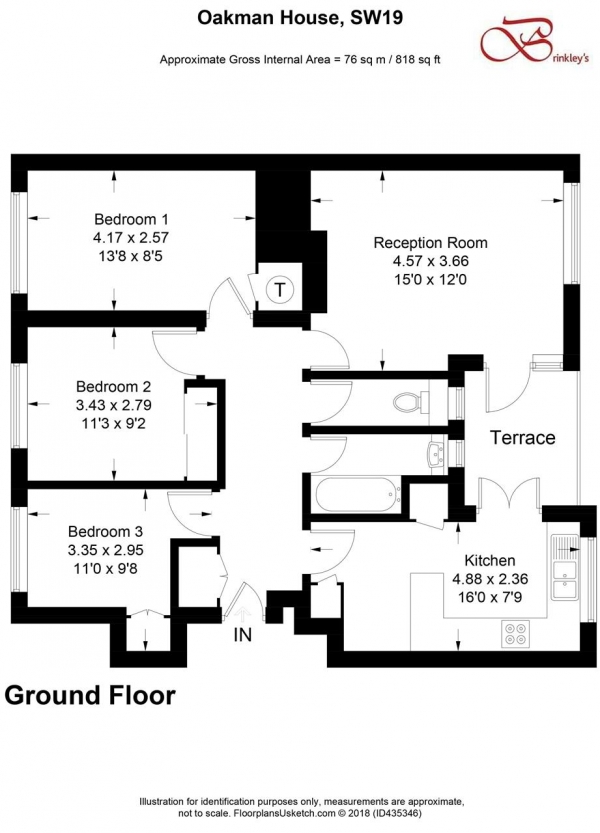 Floor Plan Image for 3 Bedroom Apartment for Sale in Oakman House, Tilford Gardens, Southfields