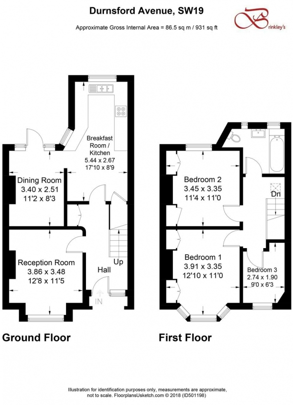 Floor Plan Image for 3 Bedroom Terraced House for Sale in Durnsford Avenue, Wimbledon Park