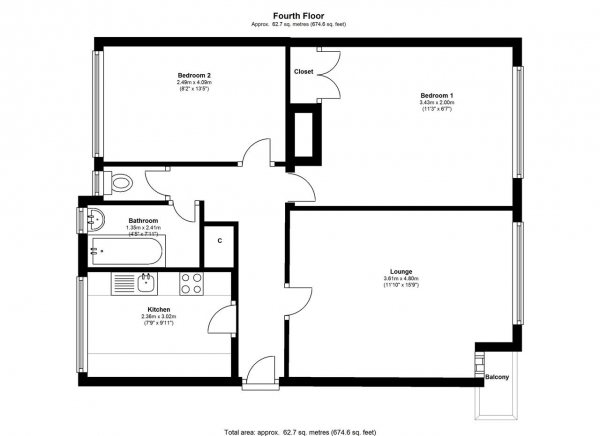 Floor Plan Image for 2 Bedroom Apartment to Rent in Gillray House, Ann Lane, Chelsea