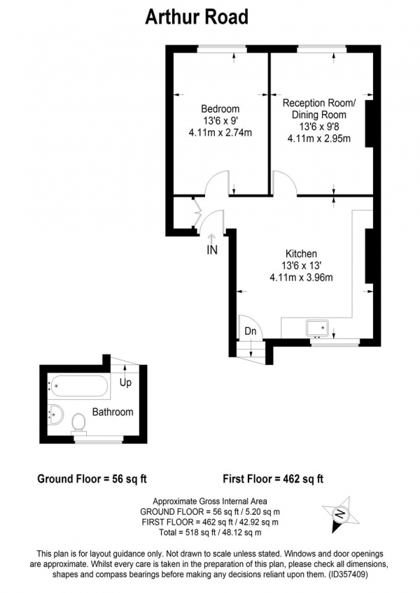 Floor Plan Image for 1 Bedroom Apartment to Rent in Arthur Road, Flat A, Wimbledon Park