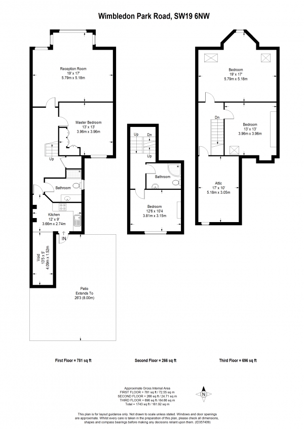 Floor Plan Image for 4 Bedroom Apartment to Rent in Wimbledon Park Road, Southfields