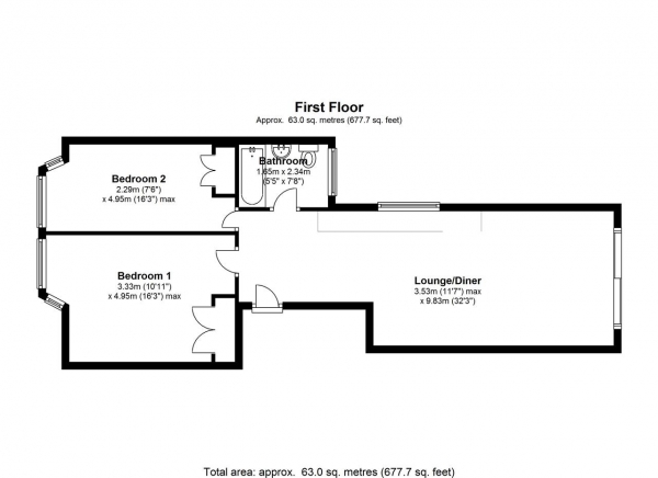 Floor Plan Image for 2 Bedroom Apartment to Rent in Shiraz Court, 24 Fortescue Road, Colliers Wood