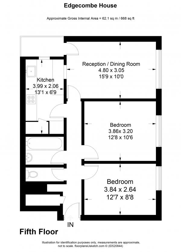 Floor Plan Image for 2 Bedroom Apartment to Rent in Edgecombe House, Whitlock Drive, Southfields