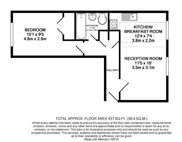 Floor Plan Image for 1 Bedroom Apartment to Rent in Field Court, Wellington Road, Wimbledon Park