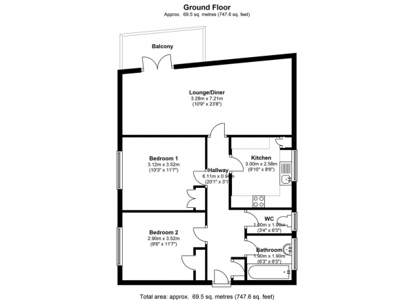 Floor Plan Image for 2 Bedroom Apartment to Rent in Astonville Street, Southfields