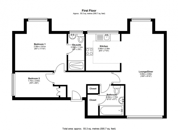 Floor Plan Image for 2 Bedroom Apartment to Rent in Selhurst Close, Southfields