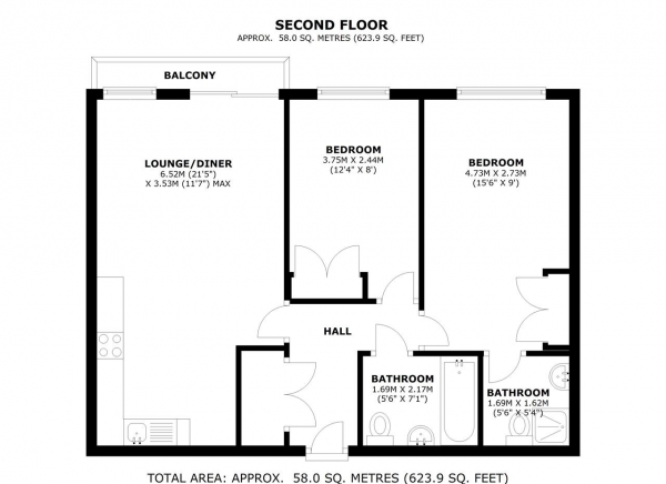 Floor Plan Image for 2 Bedroom Apartment to Rent in Lawrie House, 3 Durnsford Road, Wimbledon