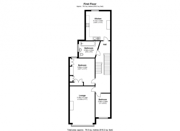 Floor Plan Image for 2 Bedroom Apartment to Rent in Wimbledon Park Road, Southfields