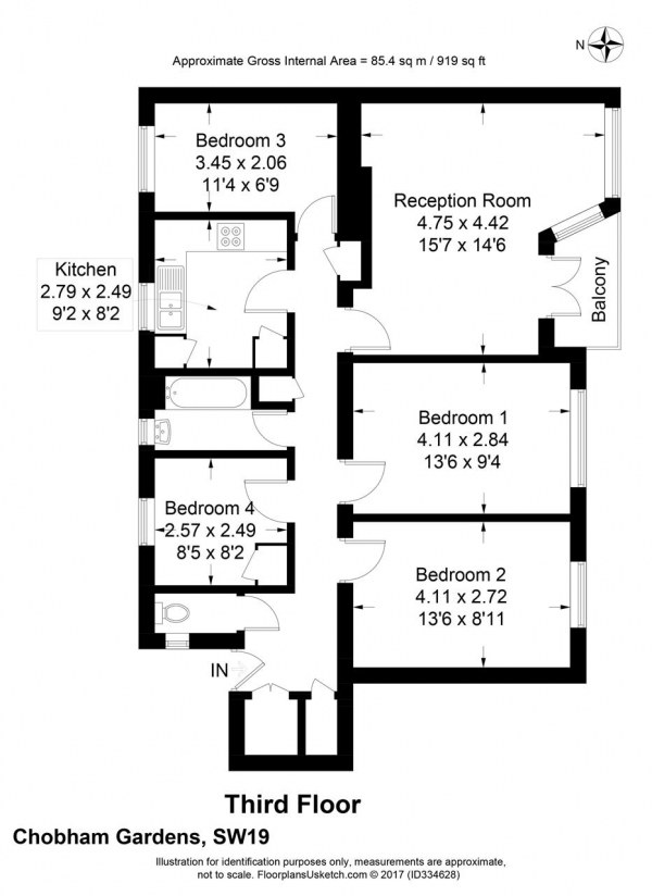 Floor Plan Image for 4 Bedroom Apartment to Rent in Chobham Gardens, Inner Park Road, Southfields