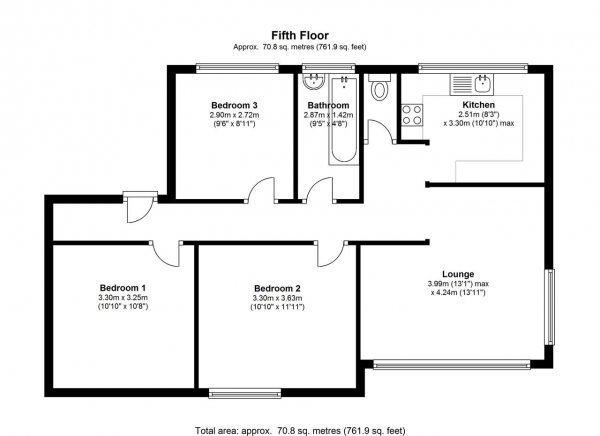 Floor Plan Image for 3 Bedroom Apartment to Rent in Southmead Road, Southfields