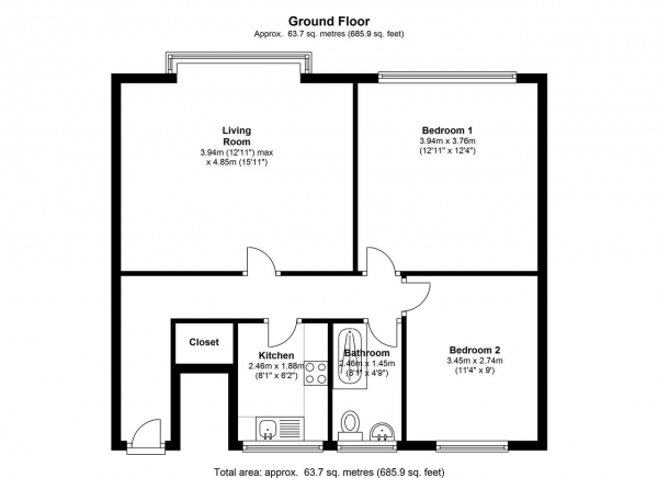 Floor Plan Image for 2 Bedroom Apartment to Rent in Mortimer Lodge, Albert Drive, Southfields