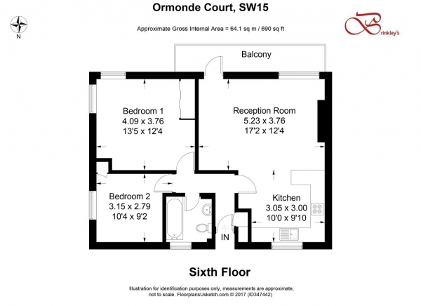 Floor Plan Image for 2 Bedroom Apartment for Sale in Ormonde Court, Upper Richmond Road, London