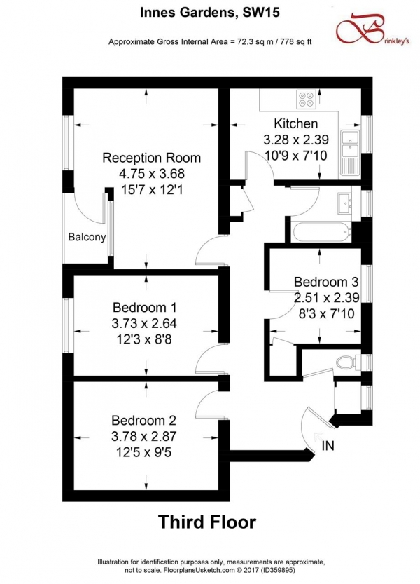 Floor Plan Image for 3 Bedroom Apartment for Sale in Innes Gardens, London