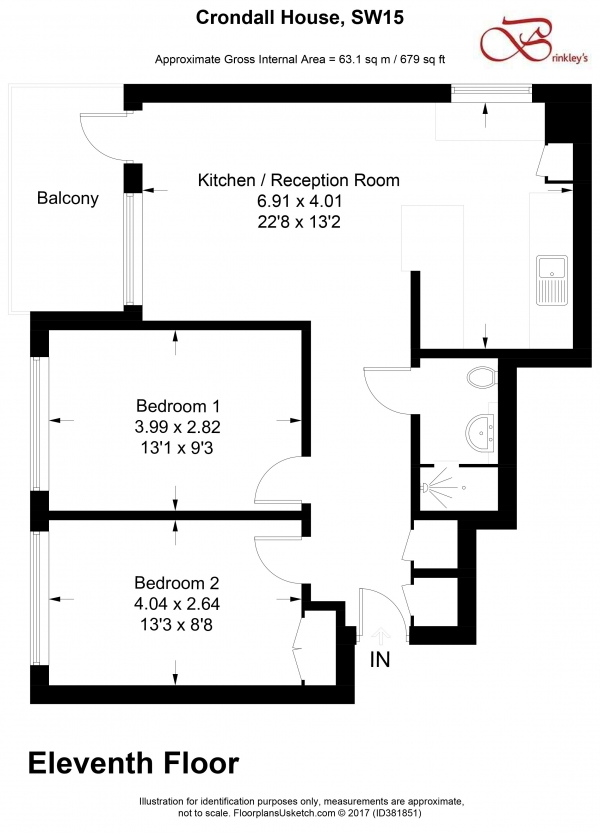 Floor Plan Image for 2 Bedroom Apartment for Sale in Crondall House, Fontley Way, Roehampton