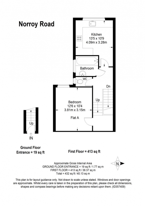 Floor Plan for Studio to Rent in Norroy Road, London, SW15, 1PG - £138 pw | £600 pcm