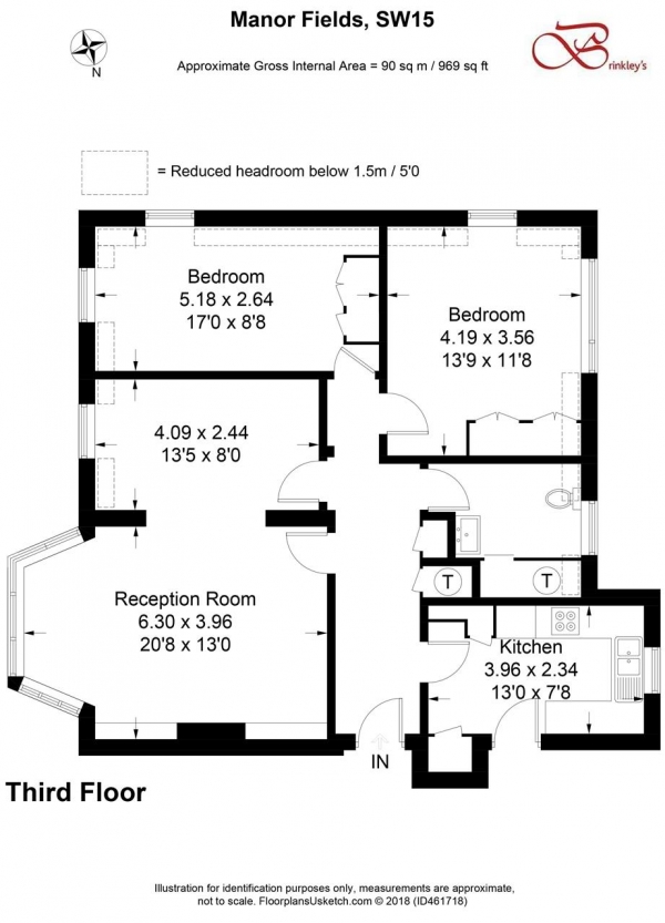 Floor Plan Image for 2 Bedroom Apartment for Sale in Newnham House, Manor Fields, Putney