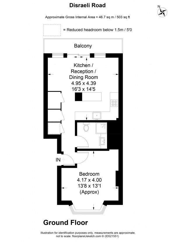 Floor Plan Image for 1 Bedroom Apartment to Rent in Disraeli Road, Putney