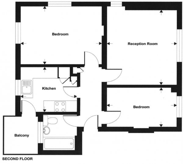 Floor Plan for 2 Bedroom Apartment to Rent in The Limes, Limes Gardens, Southfields, SW18, 5HW - £369 pw | £1600 pcm