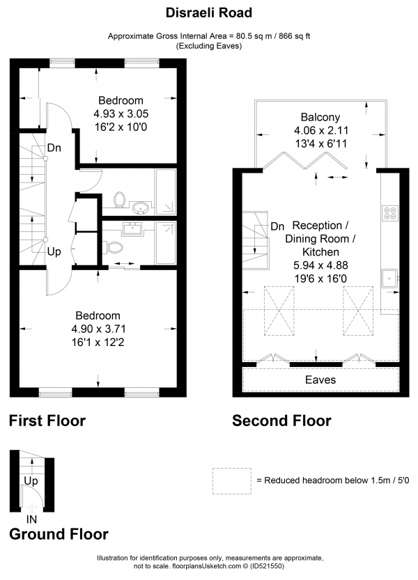 Floor Plan Image for 2 Bedroom Apartment to Rent in Disraeli Road, Putney