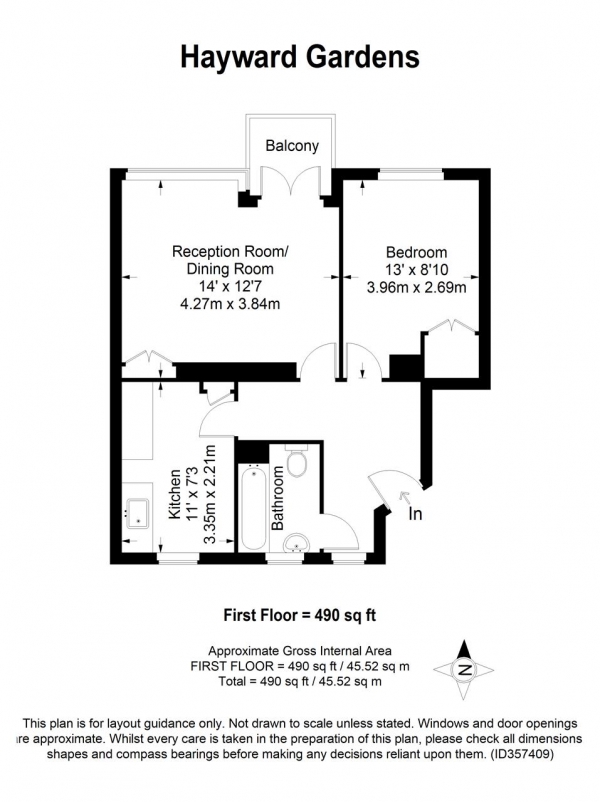Floor Plan Image for 1 Bedroom Apartment for Sale in Hayward Gardens, Putney Heath, Putney