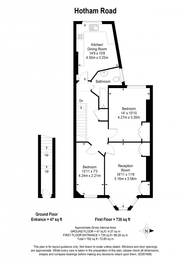 Floor Plan for 2 Bedroom Apartment to Rent in Hotham Road, Putney, SW15, 1QW - £427 pw | £1850 pcm