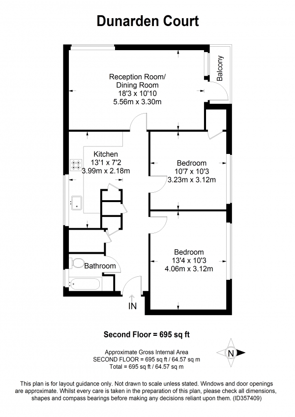 Floor Plan for 2 Bedroom Apartment to Rent in Dunarden Court, 15 Inner Park Road, Southfields, SW19, 6EB - £462 pw | £2000 pcm