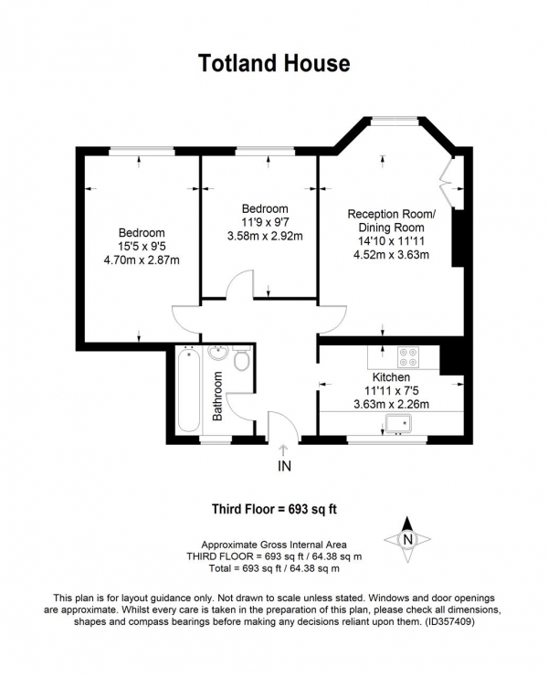 Floor Plan Image for 2 Bedroom Apartment for Sale in Totland House, 2 Vermont Road, Wandsworth