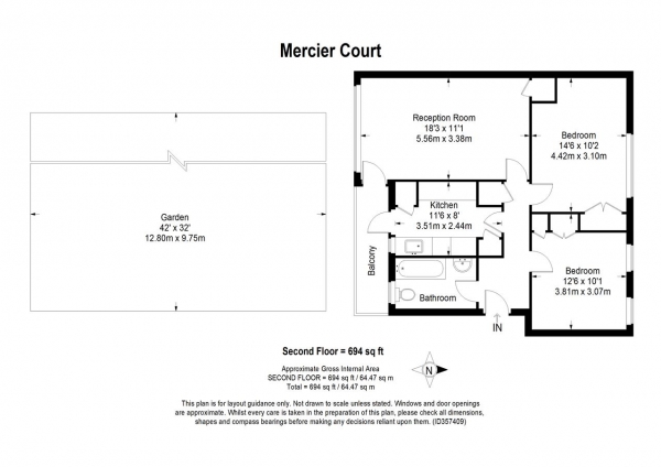 Floor Plan Image for 2 Bedroom Apartment for Sale in Flat F, Mercier Court, Mercier Road, Putney