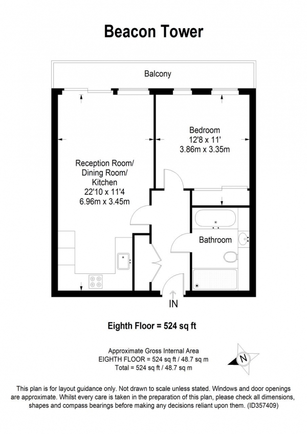 Floor Plan Image for 1 Bedroom Apartment for Sale in Beacon Tower, 1 Spectrum Way, Wandsworth