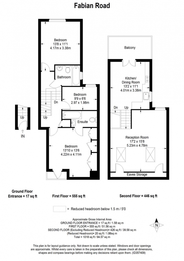 Floor Plan Image for 3 Bedroom Apartment to Rent in Fabian Road, Fulham