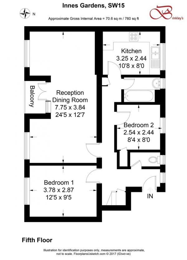 Floor Plan for 2 Bedroom Apartment to Rent in Innes Gardens, Putney, SW15, 3AB - £381 pw | £1650 pcm