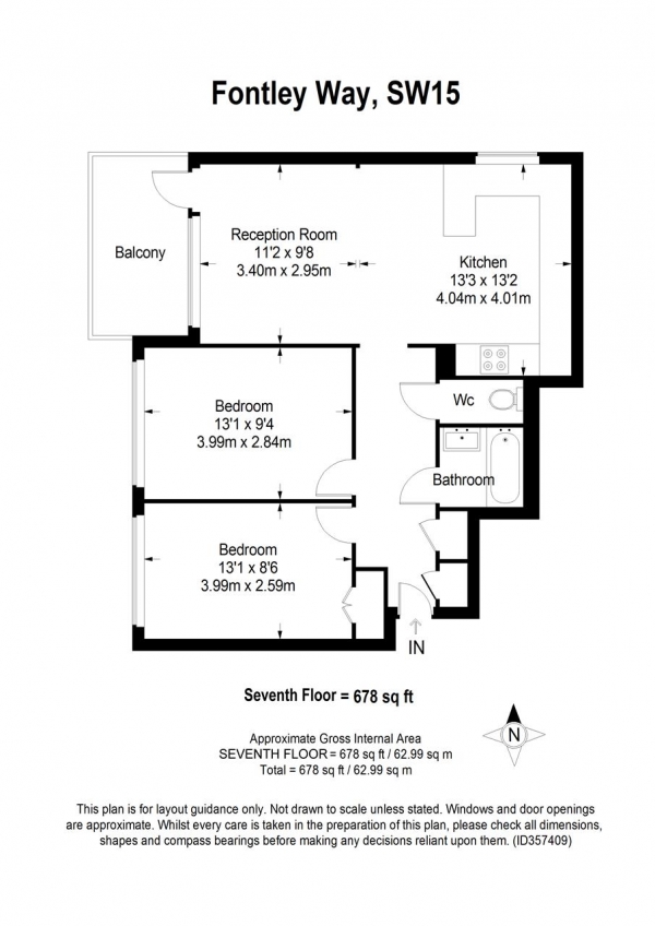 Floor Plan Image for 2 Bedroom Apartment for Sale in Chilcombe House, Roehampton