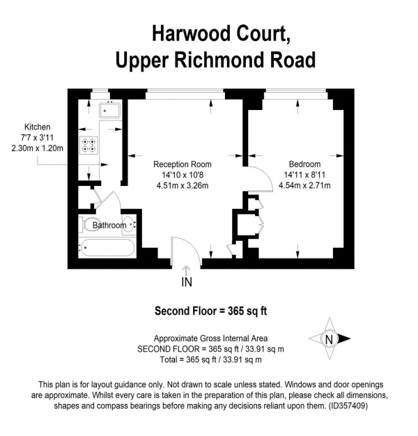 Floor Plan Image for 1 Bedroom Apartment for Sale in Harwood Court, Upper Richmond Road, Putney