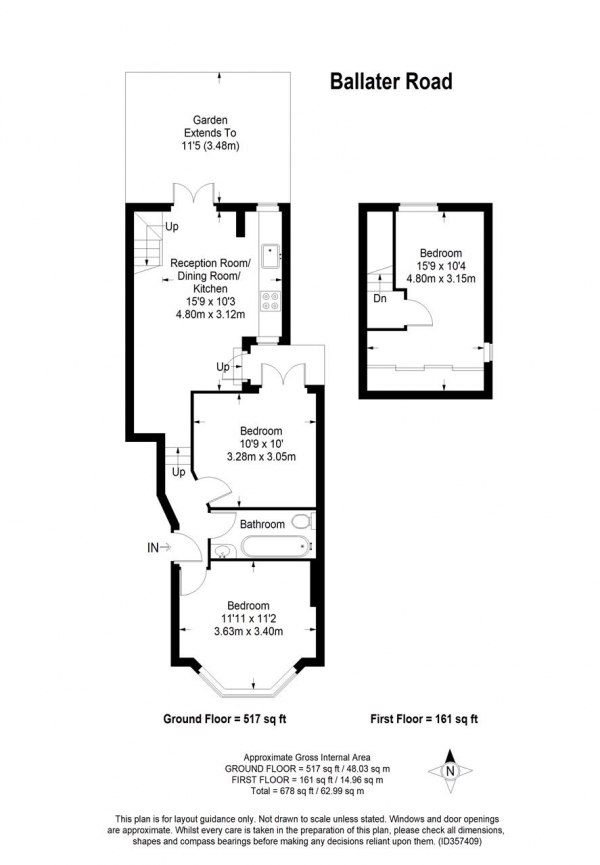 Floor Plan for 3 Bedroom Apartment to Rent in Ballater Road, Clapham, SW2, 5QX - £508 pw | £2200 pcm