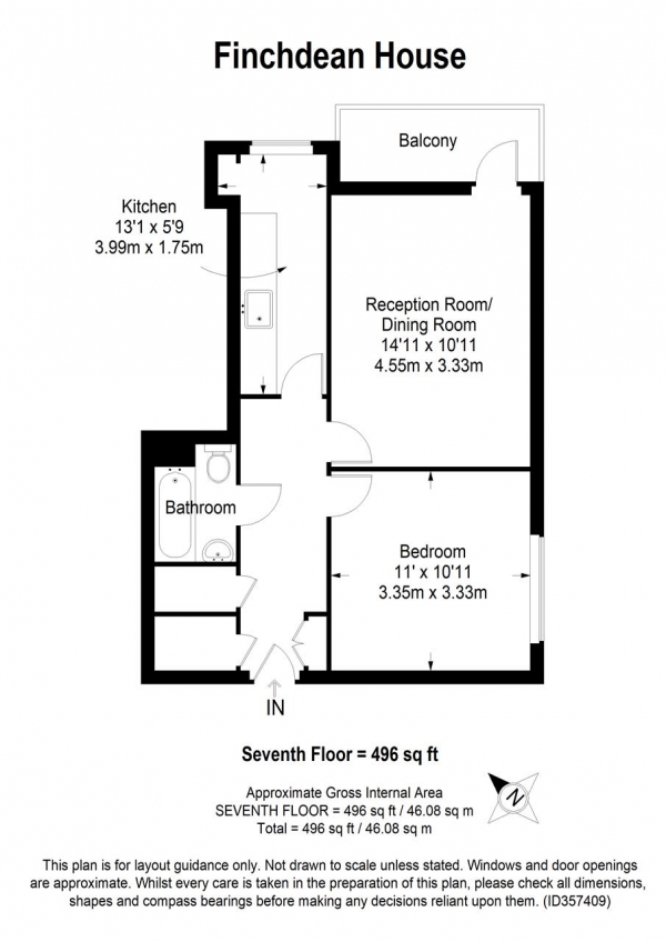 Floor Plan Image for 1 Bedroom Apartment for Sale in Finchdean House, Tangley Grove, London