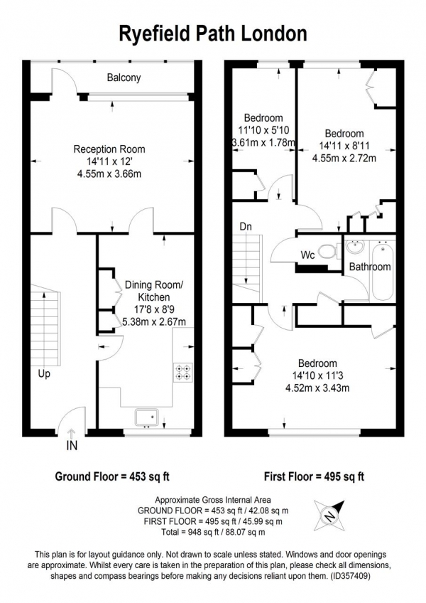 Floor Plan Image for 3 Bedroom Maisonette for Sale in Ryefield Path, Alton Road, Roehampton