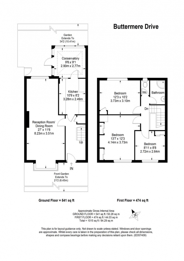 Floor Plan Image for 3 Bedroom Terraced House for Sale in Buttermere Drive, Putney