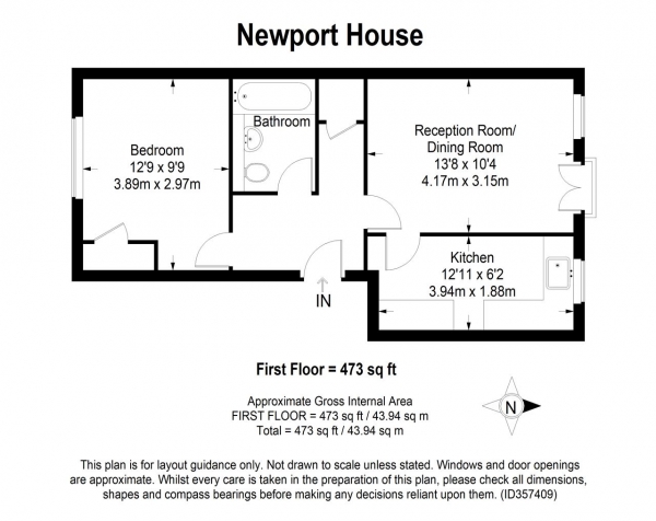 Floor Plan Image for 1 Bedroom Apartment for Sale in Newport House, 329 Danebury Avenue, London