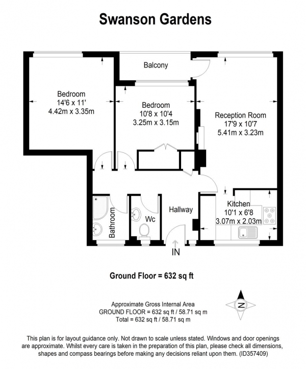 Floor Plan Image for 2 Bedroom Apartment to Rent in Swanton Gardens, Southfields, Southfields