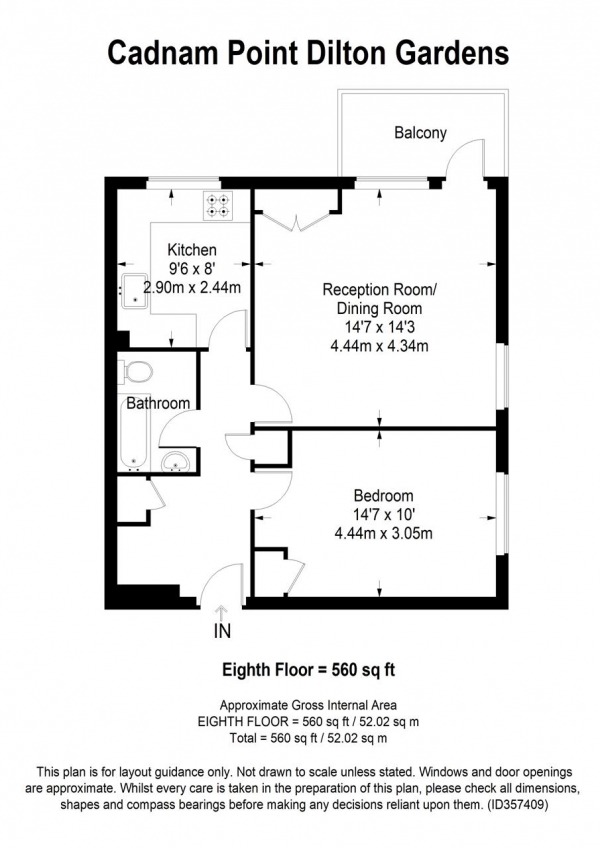 Floor Plan Image for 1 Bedroom Apartment for Sale in Cadnam Point, Dilton Gardens, London