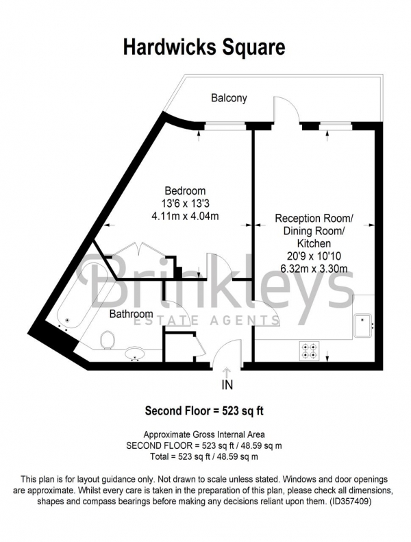 Floor Plan Image for 1 Bedroom Apartment to Rent in Hardwicks Square, Wandsworth