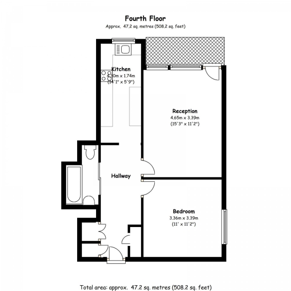 Floor Plan Image for 1 Bedroom Apartment for Sale in Holmsley House, Tangley Grove, Roehampton