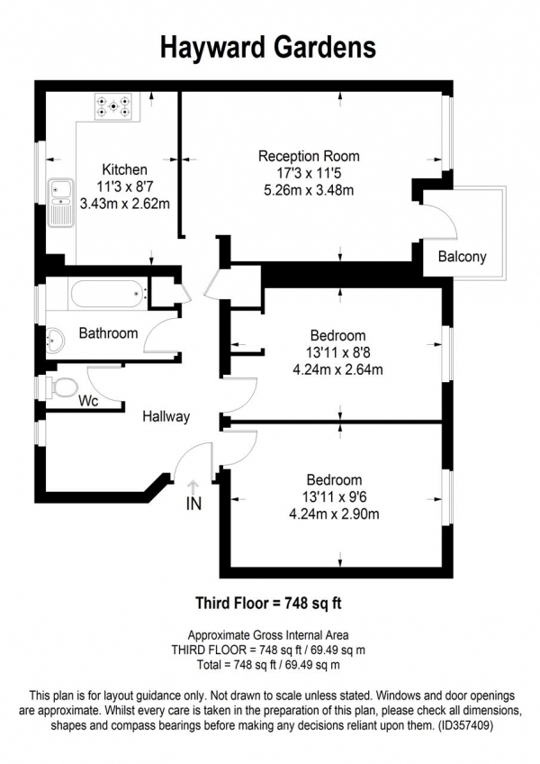 Floor Plan Image for 2 Bedroom Apartment for Sale in Hayward Gardens, Putney