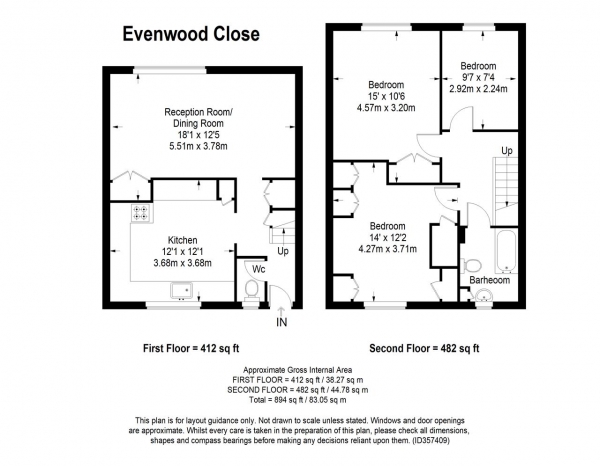 Floor Plan for 3 Bedroom Apartment to Rent in Evenwood Close, Carlton Drive, Putney, SW15, 2DA - £404 pw | £1750 pcm