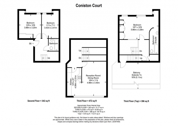 Floor Plan for 3 Bedroom Apartment to Rent in Coniston Court, 5 Carlton Drive, London, SW15, 2BZ - £508 pw | £2200 pcm