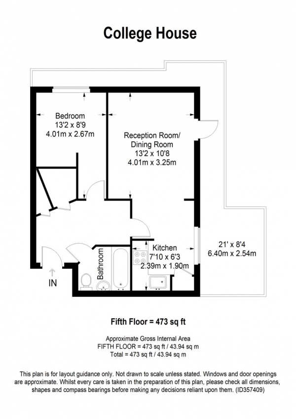 Floor Plan Image for 1 Bedroom Apartment for Sale in College House, Putney